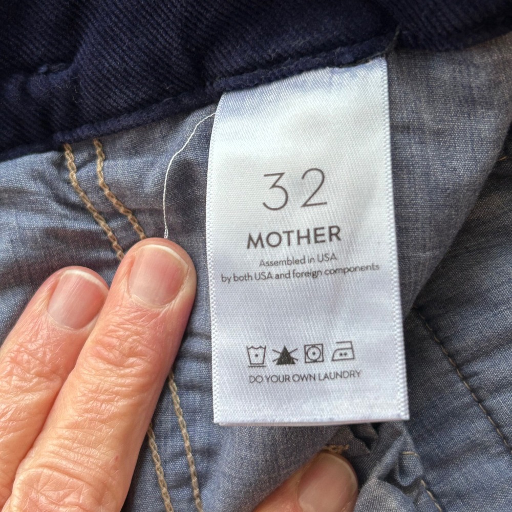 Mother The Big-League Prep‎ Cuff Heel Corduroy Pants Navy Blue Wide Leg - Picture 9 of 11